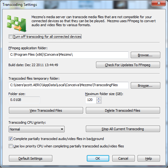 Mezzmo transcoding settings