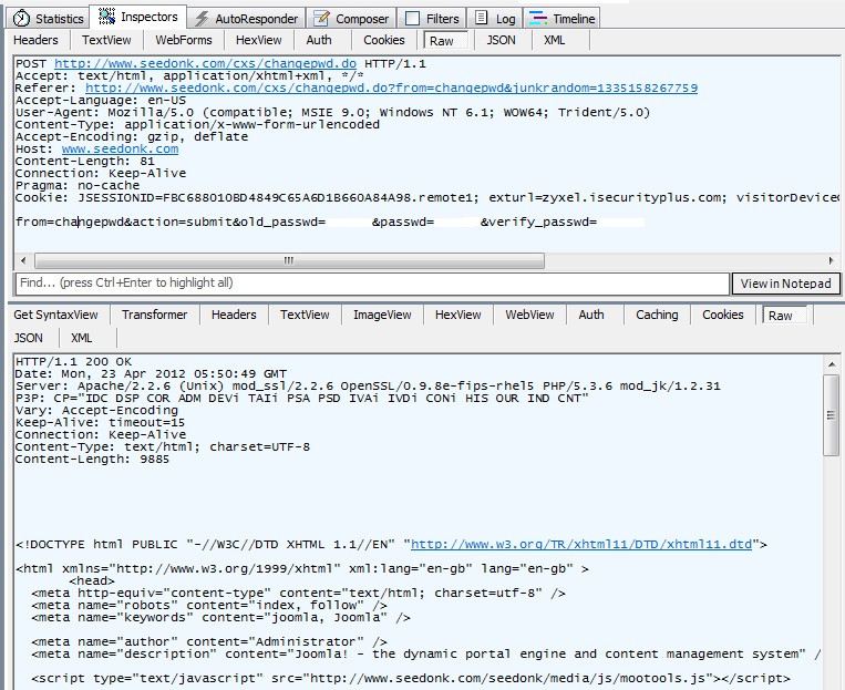 iSecurity+ clear text HTTP post of password change