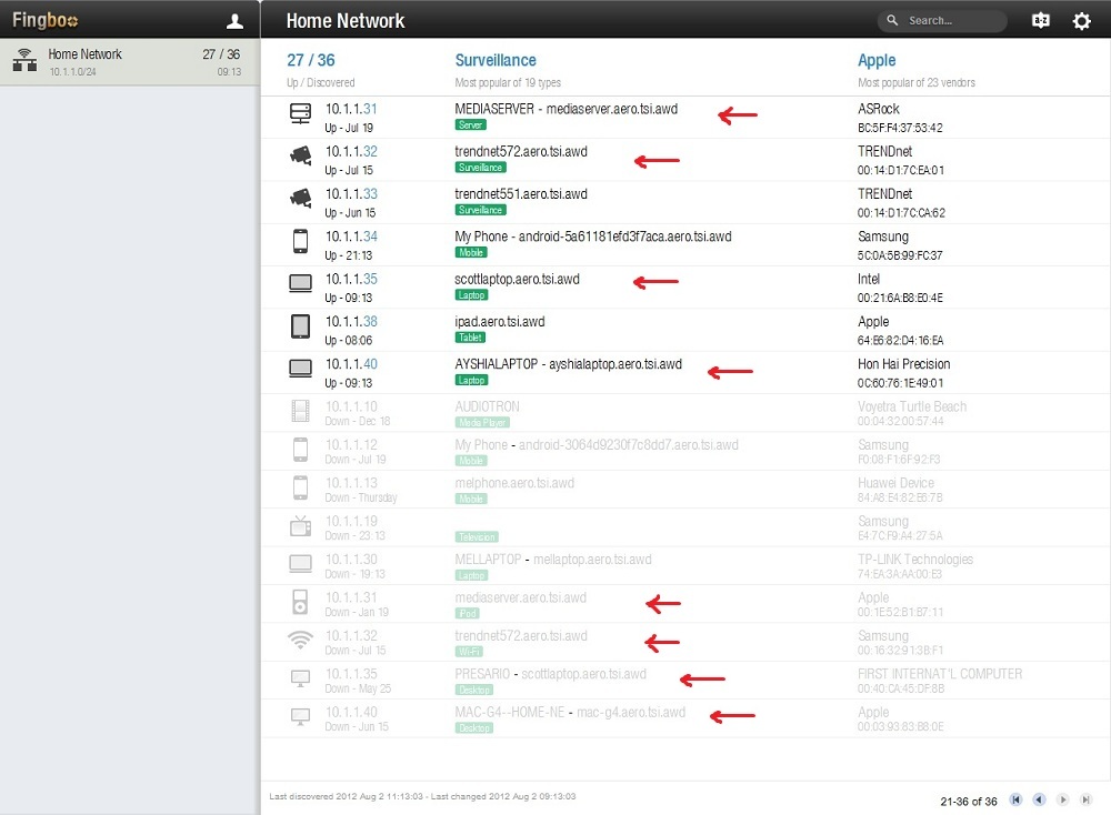 Example of occasional hostname confusion within Fing and Fingbox