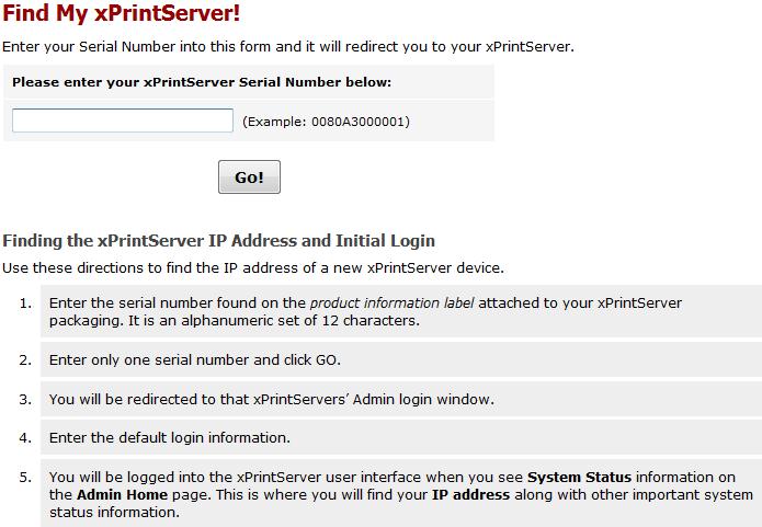 Lantronix "Find my xPrintServer" utility