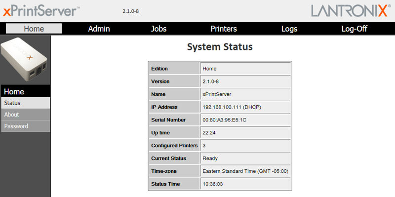 xPrintServer Admin Home Page